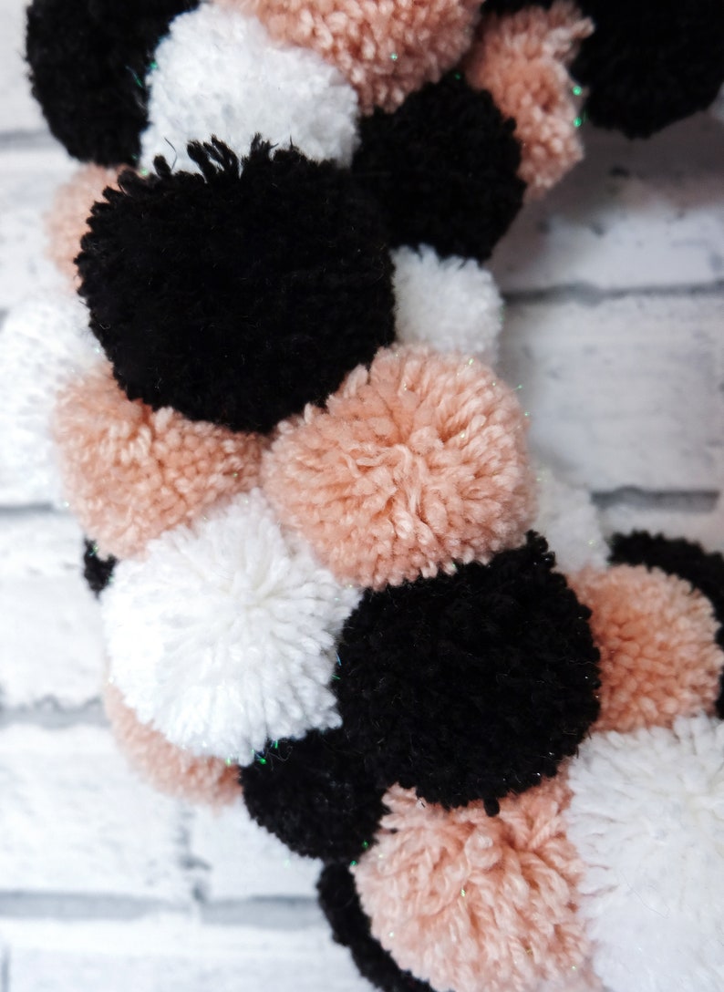 Pom Pom Wreath Door Wall Hanging Pink Black White Home Decor image 4