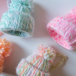 Handmade Wool Bobble Hat Christmas Tree Ornament Decorations Set of 6 in Pastel Multicoloured image 4