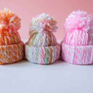 Handmade Wool Bobble Hat Christmas Tree Ornament Decorations Set of 6 in Pastel Multicoloured image 7