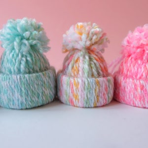 Handmade Wool Bobble Hat Christmas Tree Ornament Decorations Set of 6 in Pastel Multicoloured image 6