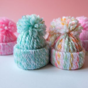 Handmade Wool Bobble Hat Christmas Tree Ornament Decorations Set of 6 in Pastel Multicoloured image 5