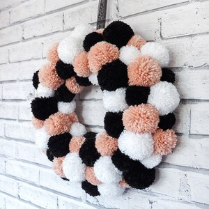 Pom Pom Wreath Door Wall Hanging Pink Black White Home Decor image 3