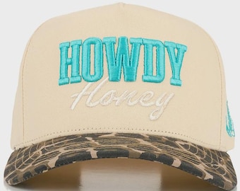 C.C HOWDY HONEY Letter Embroidered on Two Tone Trucker Hat