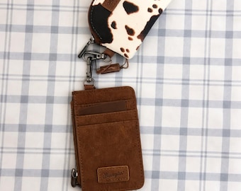 Wrangler Cowhide Wristlet Wallet, Western Leather Card Holder, Small Zipper Wallet