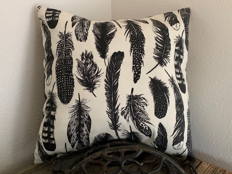 Black and White Pillow Feather Design 20x20 Pillow Cover Etsy