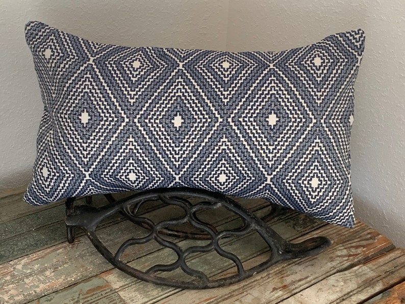 Navy Blue and White Geometric Fabric Indoor/outdoor Pillow - Etsy