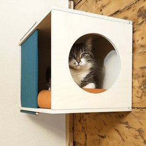 Percha para gatos montada en la pared con escalones y cojín/ Cama de pared para gatos/ Estante para gatos/ Escalones para gatos