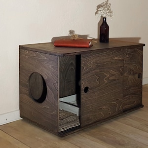 Cat litter box furniture, M, Cat litter cabinet, Cat litter cover, Plywood pet furniture