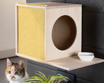 Wall mounted cat perch,  Modern cat condo, Cat wall bed, Cat shelf bed