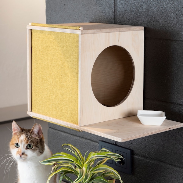 Wall mounted cat perch,  Modern cat condo, Cat wall bed, Cat shelf bed