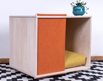 Pet house or bed with textile panel / handmade cat house / modern indoor dog house