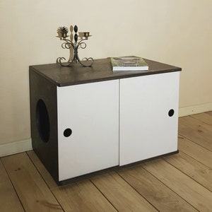 Meubels kattenbak, M, kattenbak, kattenbakhoes, multiplex huisdiermeubels, houten kattenbak
