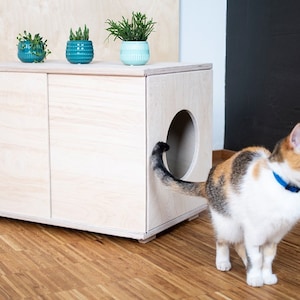 Cat litter box furniture, M, Cat litter cabinet, Cat litter cover, Plywood pet furniture