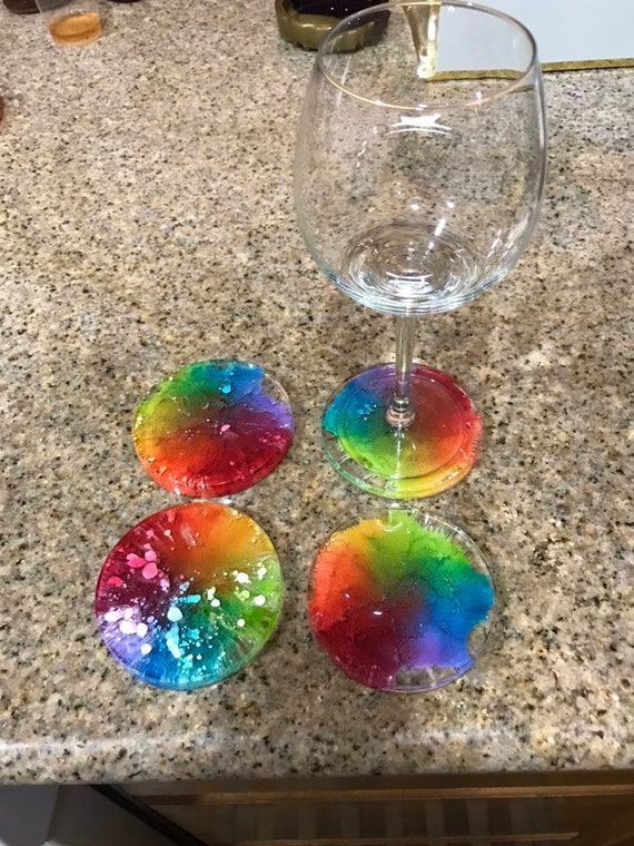 Rainbow Alcohol Ink Resin Coasters