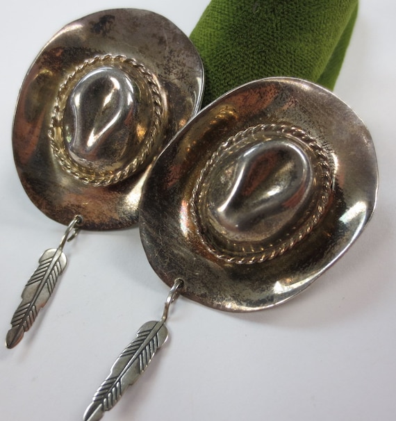 Unique Mexican Silver Cowboy Hat & Feather Sombrer