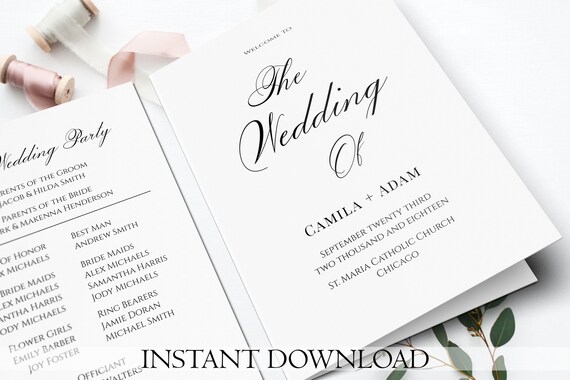 Classic Wedding Program Template Download Folded Ceremony Etsy