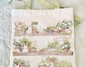 Bunny Garden Tote - Lined Canvas Bag