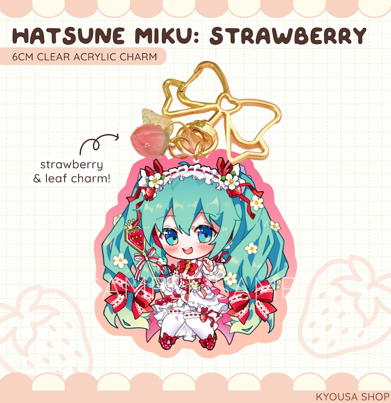 Erdbeere Hatsune Miku Keychain / Charme Bild 2