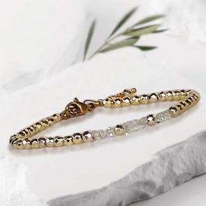 Herkimer Diamond Bracelet, Gift For Mom, April Birthstone Jewelry, Gold-filled Dainty Bracelet, Horoscope Energy Accessory