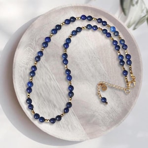Navy Blue Choker, Deep Blue Lapis Lazuli Necklace in Gold Filled, September Birthstone Beads Necklace, Throat Chakra, Gemstone Gift for Her