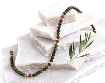 Zeldzame Ruby Zoisite kralen ketting, korte edelsteen ketting, Moederdag cadeau, natuurlijke groene rode Ruby Zoisite kralen, zeldzame edelsteen sieraden