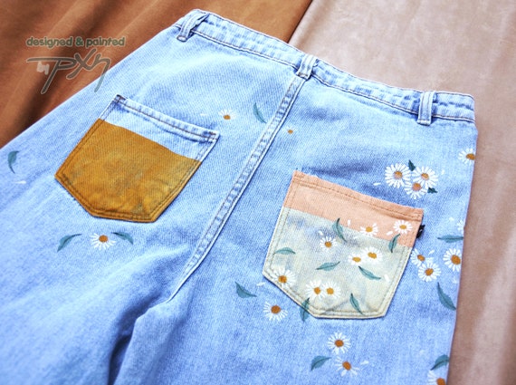 Painted Jeans Daisy Floral High Waist 