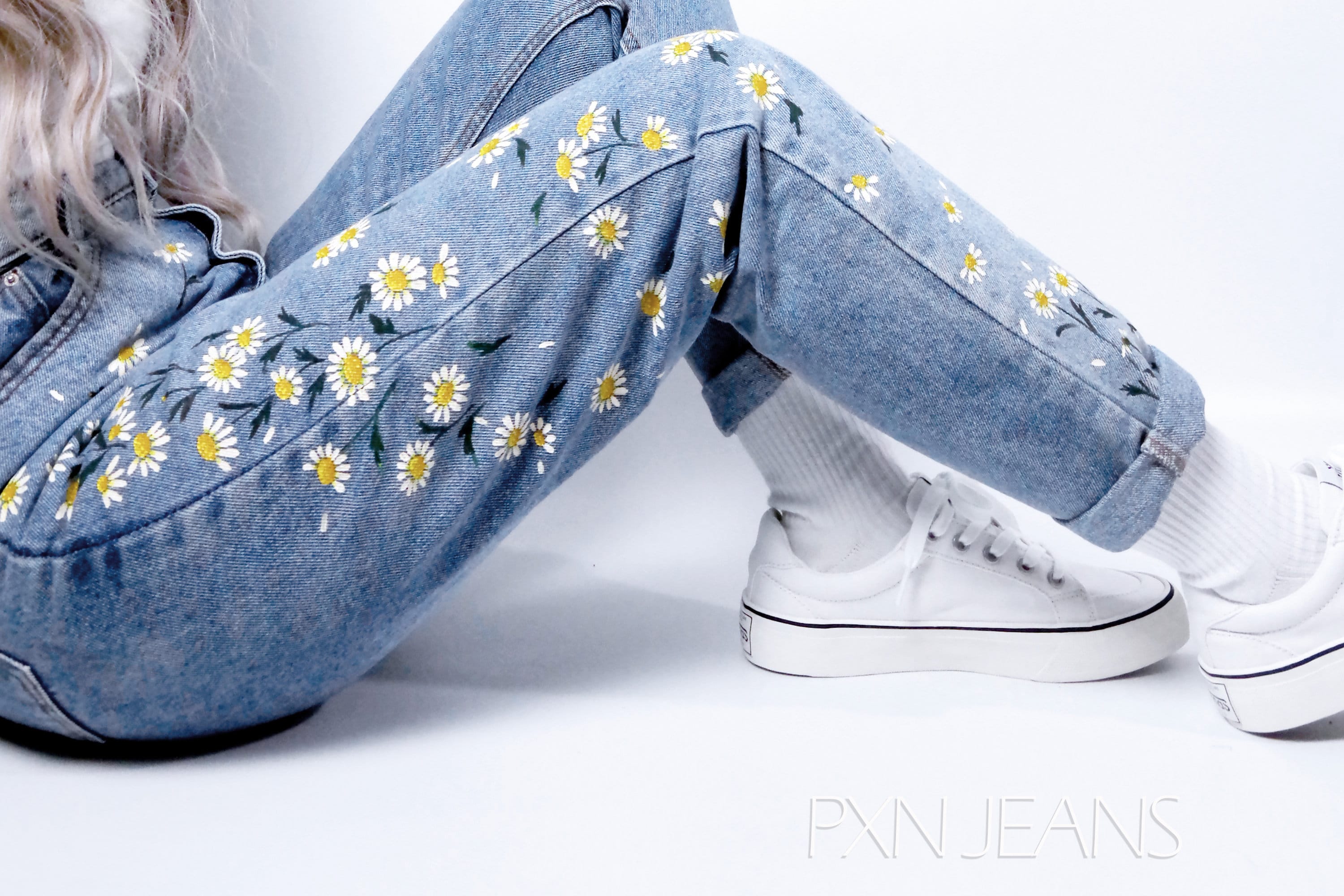 Denim jeans store with flowers