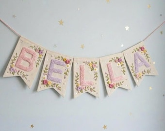 Bandeirinhas com nome em arco-íris pastel, bandeirinhas personalizadas para quarto de bebê, faixa com nome personalizado, guirlanda de feltro para festa, presente para chá de bebê, faixa de feliz aniversário