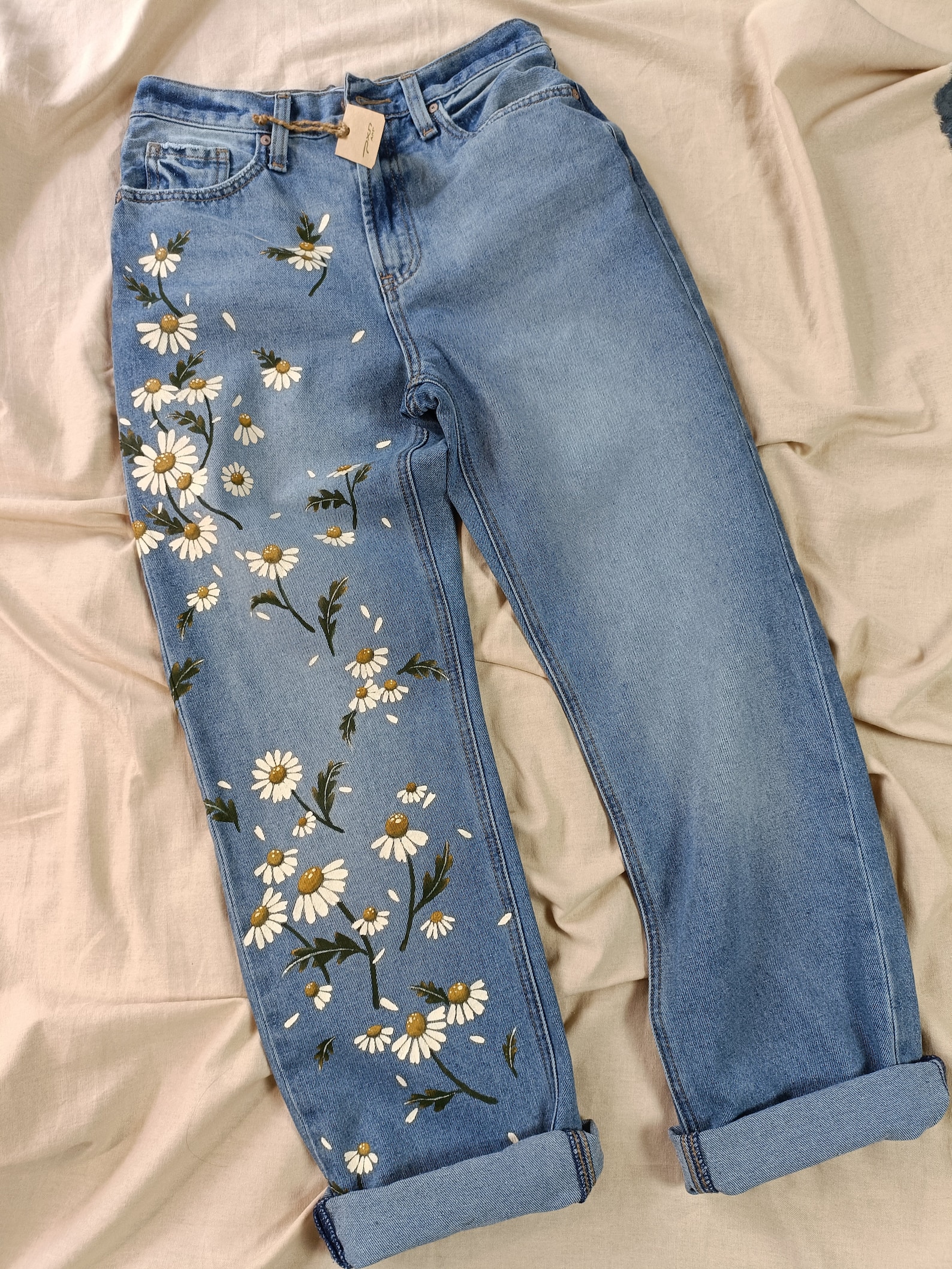 Painted Jeans Daisy Floral Painted Denim Be Amazing - Etsy