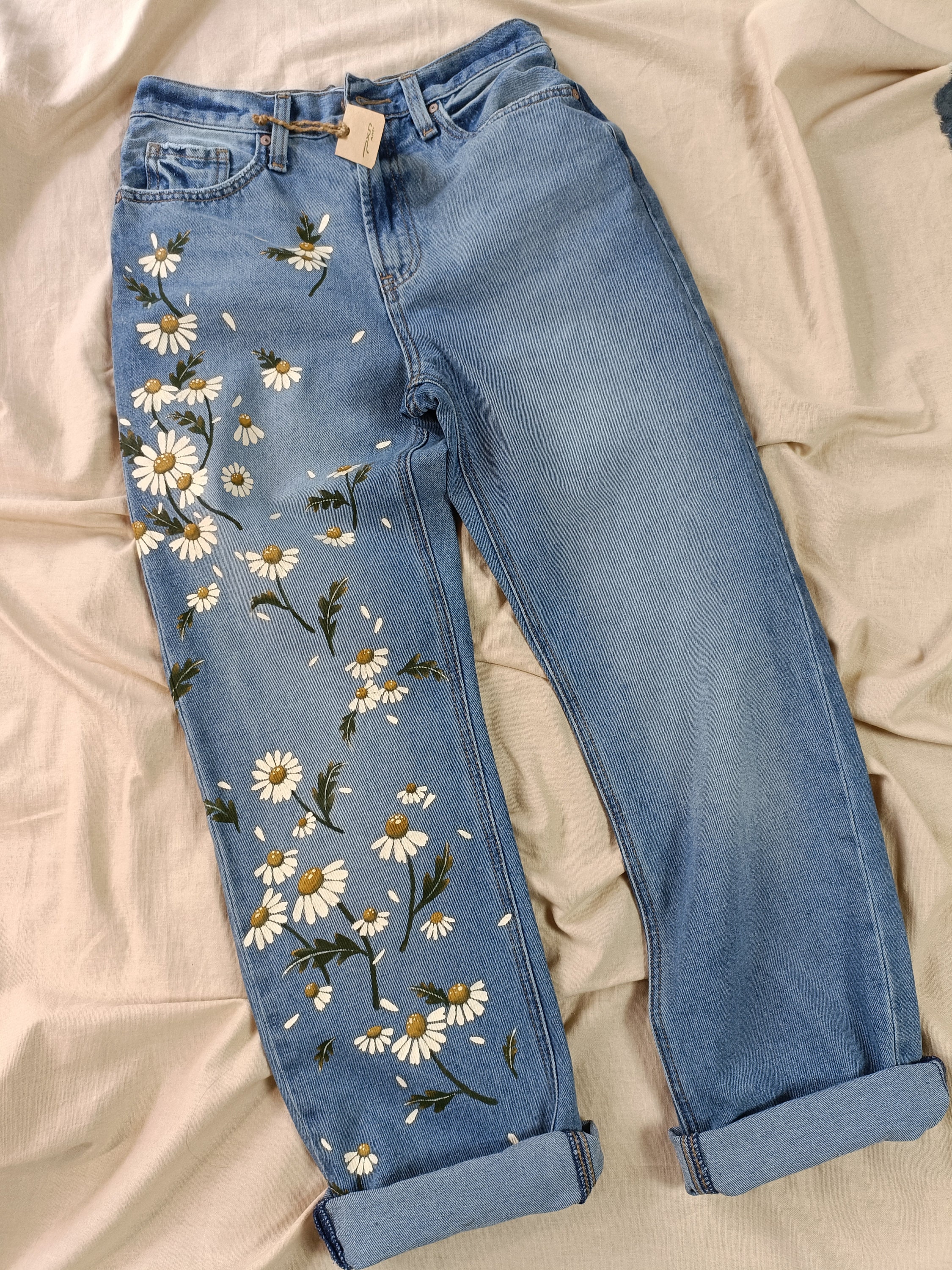 Floral Denim Jeans - Etsy