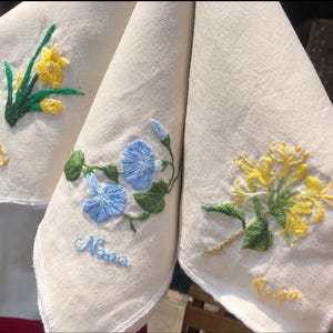 Custom Embroidered Handkerchiefs, Personalized Linen Embroidered Handkerchief, Wild Flower Handkerchief, Hand Embroidery, Wedding Gift
