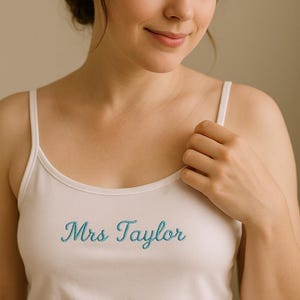 Embroidered Spaghetti Strap Tank Top, Mrs. Tank, Bride T-Shirt, Bridal Shower Gift, Engagement Gift, Bridal Tank Top, Mrs. Baby Tee,