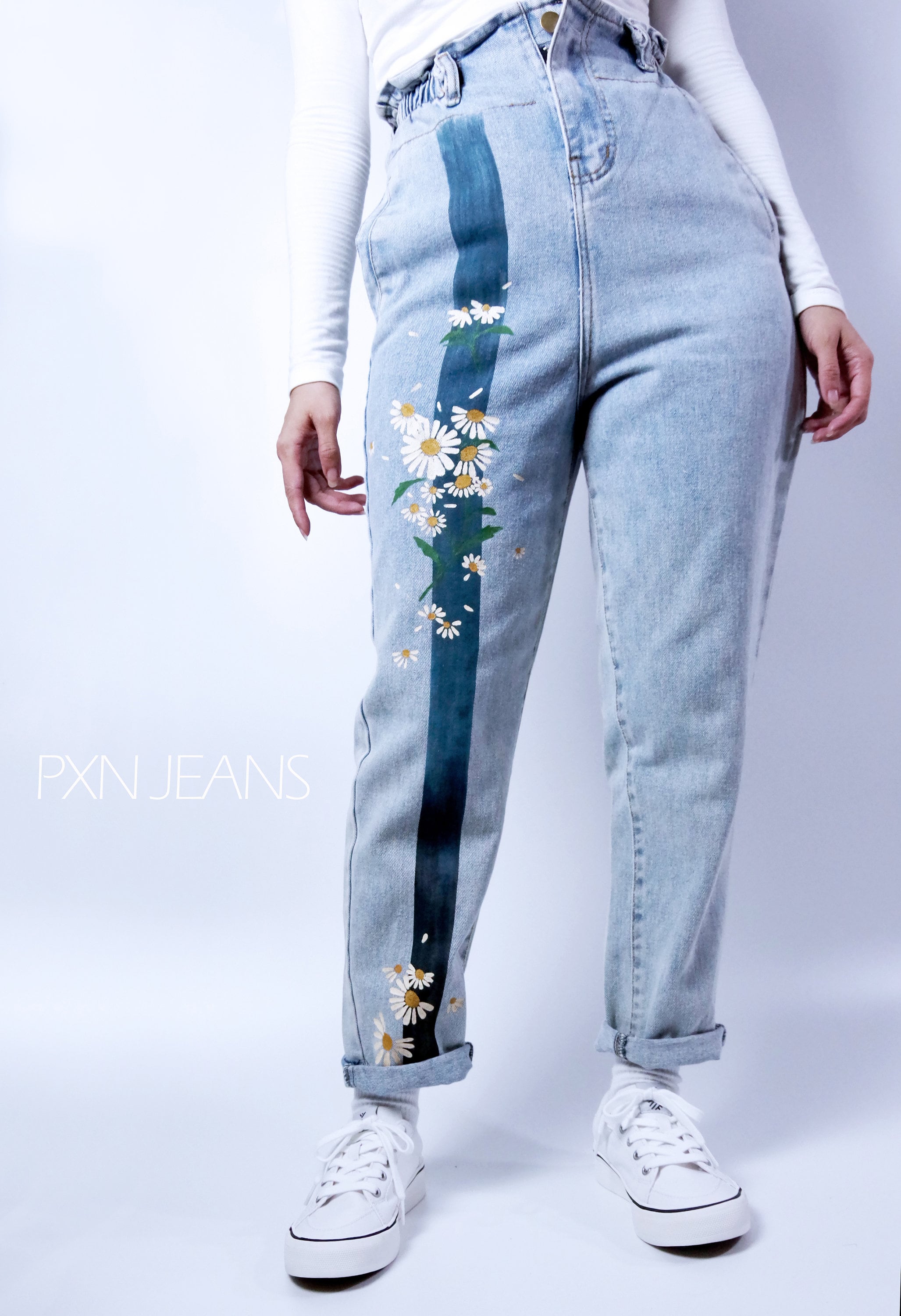 Hand Painted Jeans Stripe Daisy Jeans Collection Wearable