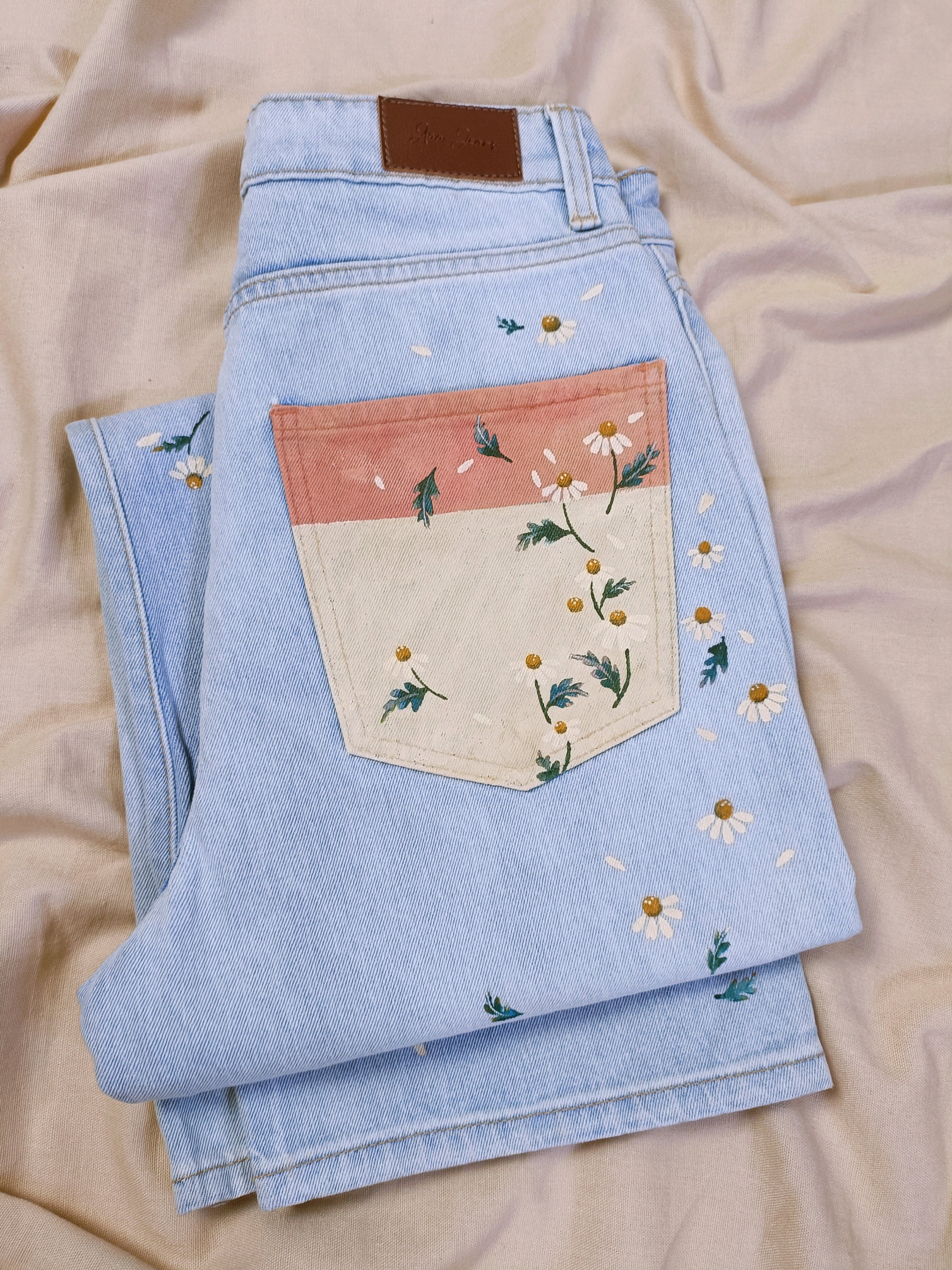 Custom Hand Painted Jeans Vintage High Waist With Ripped Knee Details  Original Design -  Canada