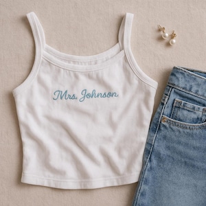 Embroidered Spaghetti Strap Tank Top, Mrs. Tank, Bride T-Shirt, Bridal Shower Gift, Engagement Gift, Bridal Tank Top, Mrs. Baby Tee,