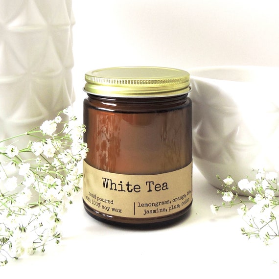 White Tea Soy Candle – Bergamot Scented, Amber Jar
