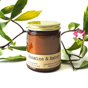 Jasmine Amber Soy Candle – Moonlit Garden Scent