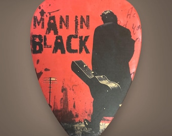 Johnny Cash tribute art collage jumbo guitar pick wall art