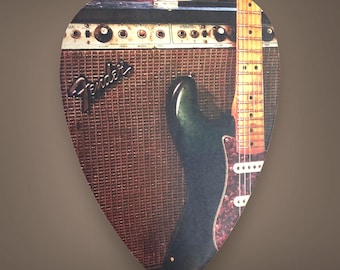 Vintage Fender Guitar and Amplifier jumbo guitar pick wall art