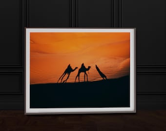Sahara Desert Sand Dunes Morocco Camel Print Sahara Wall Art Morocco Photography Moroccan Home Decor Arabian Desert Print