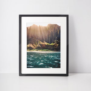 Na Pali Coast Kauai Hawaii Print Na Pali Poster Kauai Ocean Art Sunset Sea cliffs Photography Tropical Island Decor Pacific Islands Art