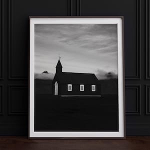 Iceland Modern Home Decor Black Church at Buðir Print Iceland Black and White Photography Iceland Travel Print Iceland Wall Art