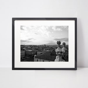 Catania Sicily Print Sicily Travel Poster Catania Landscape Print Sicily Wall Art Travel Gift Italy Home decor Black and White Photography