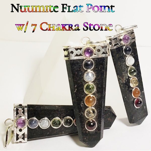 Nuumite Flat Double Point Pendant w/ 7 Stones and Silver Bail  1.5"-2" long average