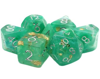 Particles - Light Green & Blue Mist - Old School 7 Piece Dnd Rpg Dice Set