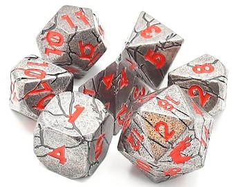 Orc Forged - Ancient Silver w/ Red - Old School 7 Piece DnD RPG Metal Dice Set