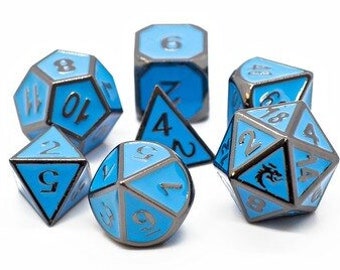 Elven Forged - Teal W/ Black Nickel - Old School 7 Piece Dnd Rpg Metal Dice Set