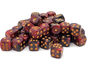 Bag O' D6's 12mm 60ct: Vorpal - Blood Red & Black Mini Size