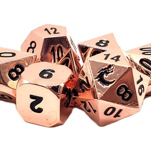 Halfling Forged - Shiny Copper - Old School 7 Piece Dnd Rpg Metal Dice Set