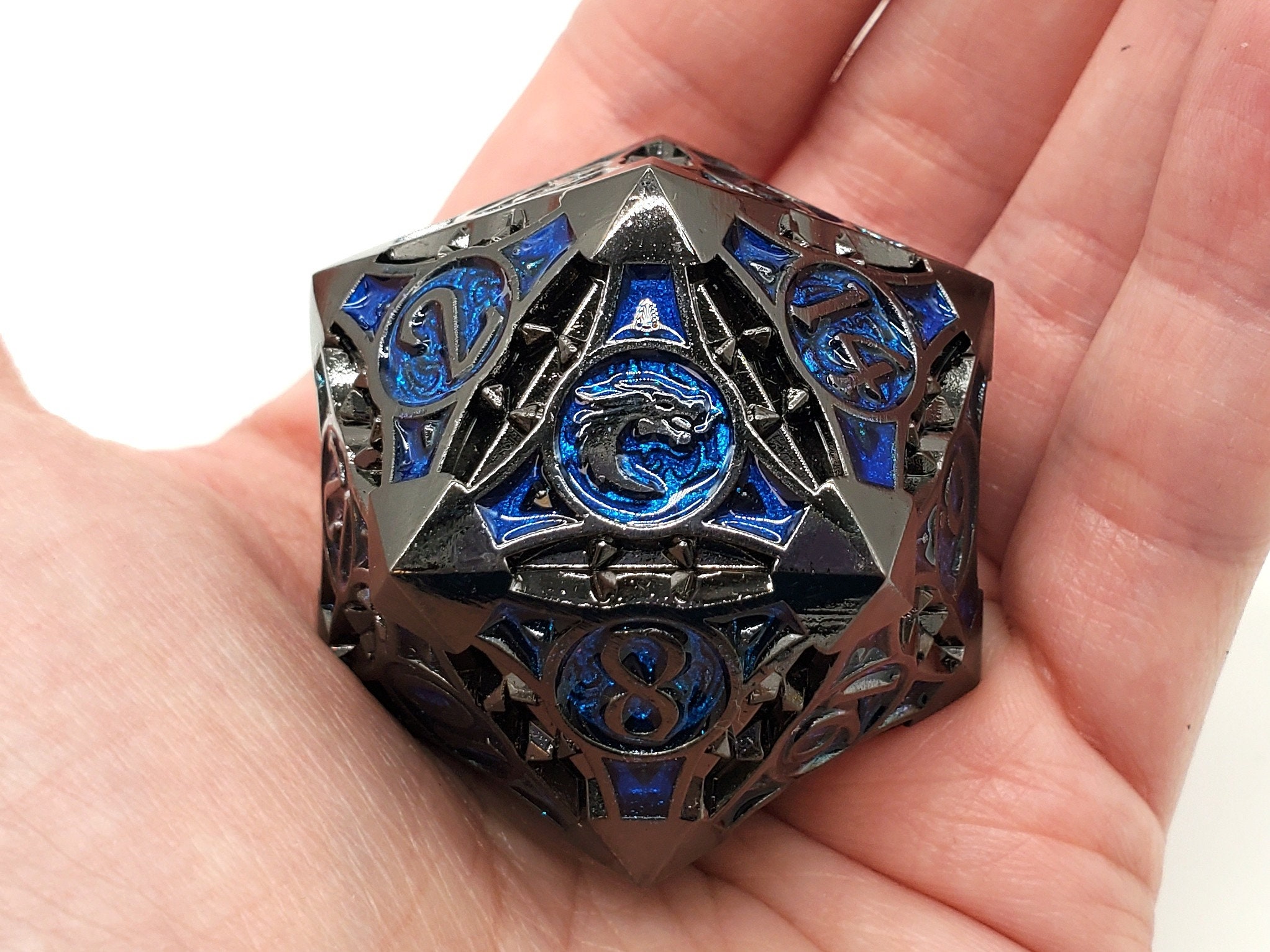 Gnome Forged - Black Nickel w/ Blue - Old School Oversized Large 40mm D20 Metal Die